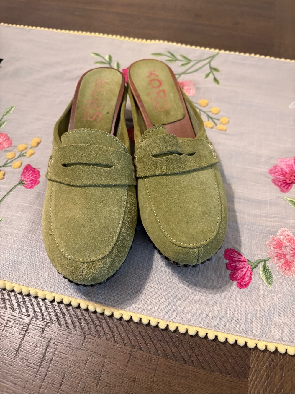 KORS Michael Kors Olive Suede Penny Slip-On Mules